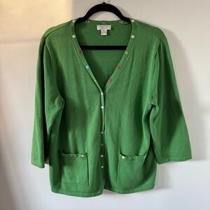 Christopher & Banks Green Multi-Color Button Up Sweater Size XL